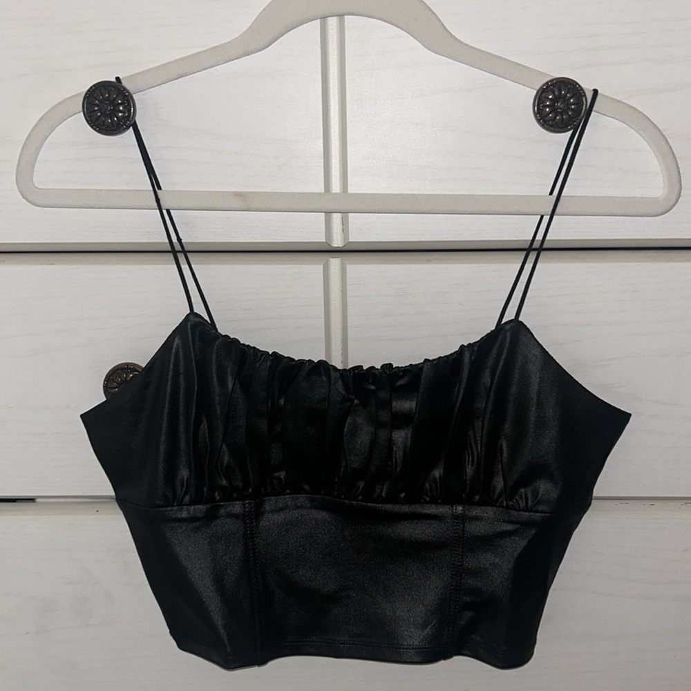 Faux leather corset crop top
